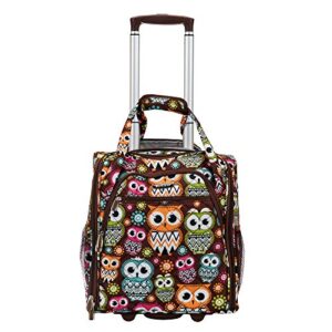 rockland melrose upright wheeled underseater luggage, owl, carry-on 16-inch