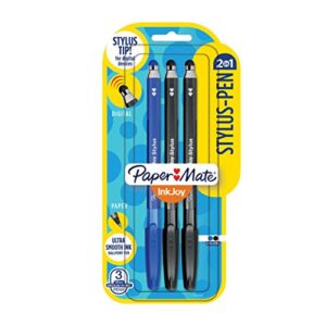 paper mate inkjoy 2 in 1 stylus ballpoint pens, medium point, assorted, 3 pack