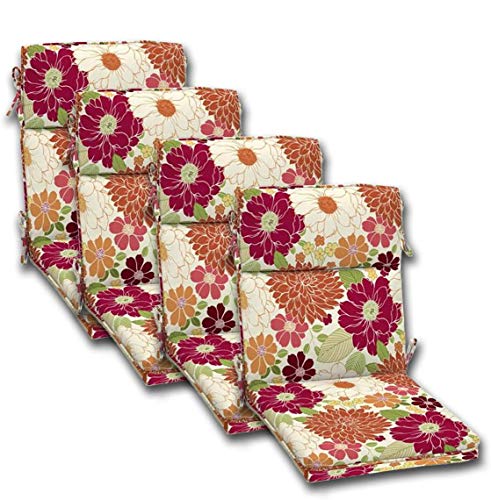 Set of 4 Outdoor Dining Chair Cushions, Single Welt and Zipper 44 x21x4.50 in Polyester Fabric Sorbet Floral by by Comfort Classics Inc.