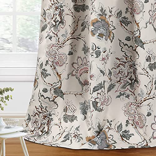 H.VERSAILTEX Blackout Curtains 63 Inch Length 2 Panels Set Floral Print Curtain Drapes for Living Room Thermal Insulated Grommet Window Curtains for Bedroom - Traditional Floral in Sage and Brown