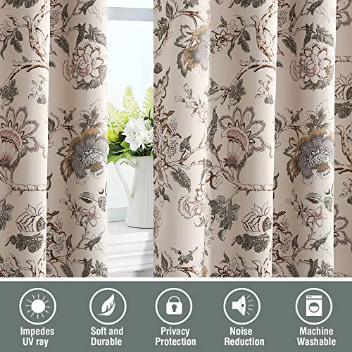 H.VERSAILTEX Blackout Curtains 63 Inch Length 2 Panels Set Floral Print Curtain Drapes for Living Room Thermal Insulated Grommet Window Curtains for Bedroom - Traditional Floral in Sage and Brown