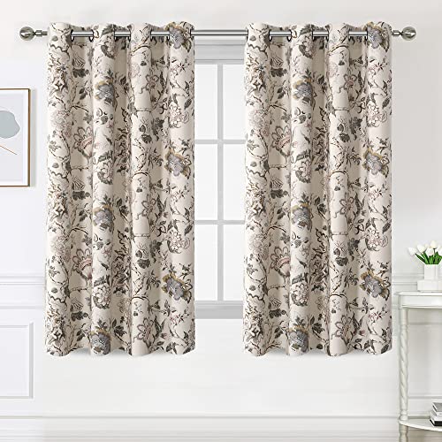 H.VERSAILTEX Blackout Curtains 63 Inch Length 2 Panels Set Floral Print Curtain Drapes for Living Room Thermal Insulated Grommet Window Curtains for Bedroom - Traditional Floral in Sage and Brown