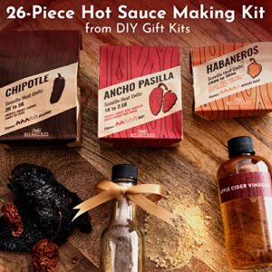 DIY Gift Kits Standard Hot Sauce Making Kit with Everything Included for DIY; Make Your Own Hot Sauce Kit for Adults; Ingredients, 3 Recipes, & Bottles Included; Gift For Birthdays, Fathers Day & More