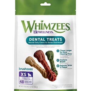 WHIMZEES by Wellness Brushing Dental Chews For Dogs, Grain-Free, Long Lasting Treats, Freshens Breath Extra Small Breed, 48 Count