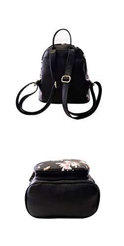 American Shield Girls Mini Cute Waterproof butterfly Backpack Small Casual Lightweight Women Fashion Light Black Leather Daypack 651, Black