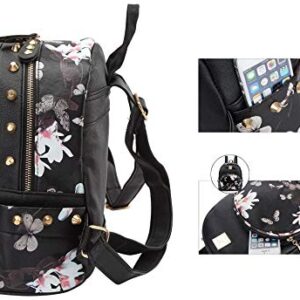 American Shield Girls Mini Cute Waterproof butterfly Backpack Small Casual Lightweight Women Fashion Light Black Leather Daypack 651, Black