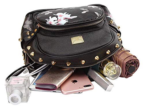 American Shield Girls Mini Cute Waterproof butterfly Backpack Small Casual Lightweight Women Fashion Light Black Leather Daypack 651, Black