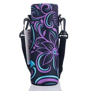 aupet water bottle carrier,insulated neoprene water bottle holder bag case pouch cover 1000ml or 750ml,adjustable shoulder strap, great for stainless steel and plastic bottles