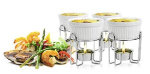artestia butter warmers set,4 pieces butter warmers for seafood, ceramic butter warmer set with 4 pieces tea light candles,fondue -dishwasher safe, microwave safe, oven safe(white)