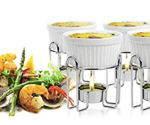 Artestia Butter Warmers Set,4 Pieces Butter Warmers for Seafood, Ceramic Butter Warmer Set with 4 Pieces Tea Light Candles,Fondue -Dishwasher Safe, Microwave Safe, Oven Safe(White)