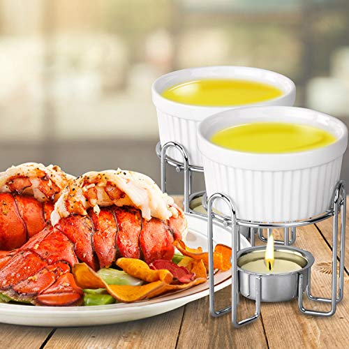 Artestia Butter Warmers Set,4 Pieces Butter Warmers for Seafood, Ceramic Butter Warmer Set with 4 Pieces Tea Light Candles,Fondue -Dishwasher Safe, Microwave Safe, Oven Safe(White)