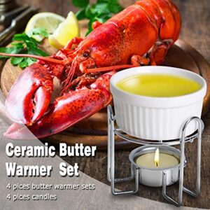 Artestia Butter Warmers Set,4 Pieces Butter Warmers for Seafood, Ceramic Butter Warmer Set with 4 Pieces Tea Light Candles,Fondue -Dishwasher Safe, Microwave Safe, Oven Safe(White)