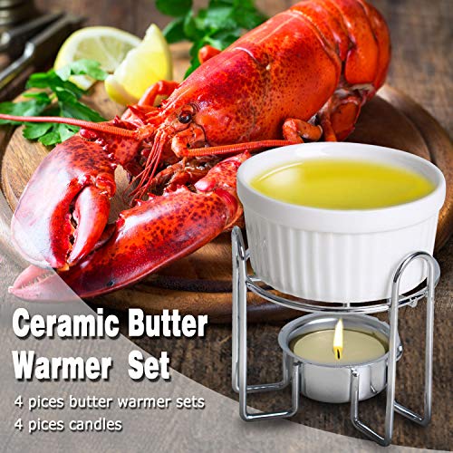 Artestia Butter Warmers Set,4 Pieces Butter Warmers for Seafood, Ceramic Butter Warmer Set with 4 Pieces Tea Light Candles,Fondue -Dishwasher Safe, Microwave Safe, Oven Safe(White)