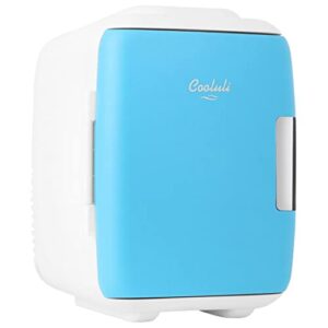 cooluli skin care mini fridge for bedroom - car, office desk & dorm room - portable 4l/6 can electric plug in cooler & warmer for food, drinks, beauty & makeup - 12v ac/dc & exclusive usb option, blue