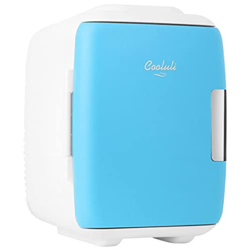 Cooluli Skin Care Mini Fridge for Bedroom - Car, Office Desk & Dorm Room - Portable 4L/6 Can Electric Plug In Cooler & Warmer for Food, Drinks, Beauty & Makeup - 12v AC/DC & Exclusive USB Option, Blue