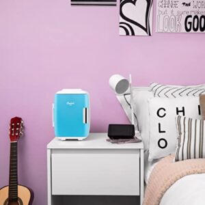 Cooluli Skin Care Mini Fridge for Bedroom - Car, Office Desk & Dorm Room - Portable 4L/6 Can Electric Plug In Cooler & Warmer for Food, Drinks, Beauty & Makeup - 12v AC/DC & Exclusive USB Option, Blue