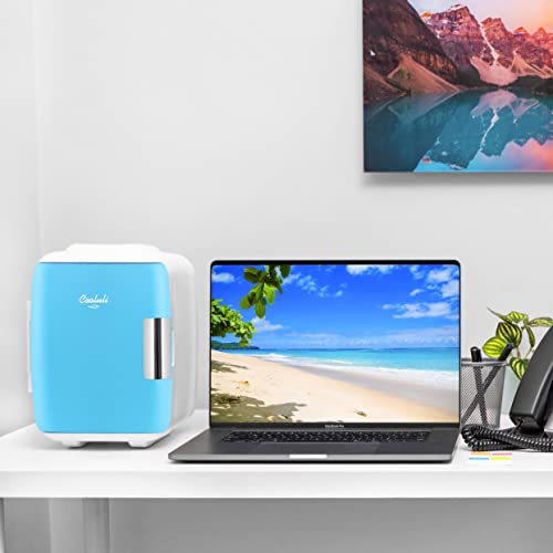 Cooluli Skin Care Mini Fridge for Bedroom - Car, Office Desk & Dorm Room - Portable 4L/6 Can Electric Plug In Cooler & Warmer for Food, Drinks, Beauty & Makeup - 12v AC/DC & Exclusive USB Option, Blue