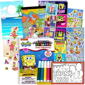spongebob squarepants stickers activity set- bundle includes spongebob coloring book, spongebob stickers, and door hanger craft, with thank you card to color and mail