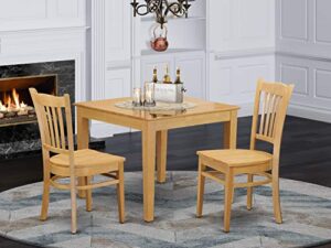east west furniture oxgr3-oak-w oxford 3 piece set contains a square dinner table and 2 kitchen dining chairs, 36x36 inch, oak