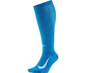 nike elite lightweight over-the-calf running socks men size 4-5.5, women 5.5-7 sx5190-445 royal blue, white