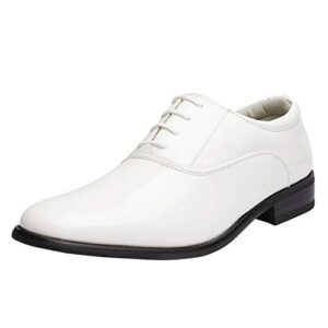 bruno marc men's faux patent leather tuxedo dress shoes classic lace-up formal oxford white 9.5 m us ceremony-05