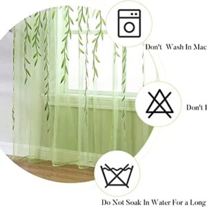 BROSHAN Green Sheer Window Curtain-Pocket Design Sheer Curtains Pretty Vine Curtain Single Panel Leaf Printed Curtain Sheers Voile Sheer Window Curtain Panels for Kids Bedroom Living Room Nursery