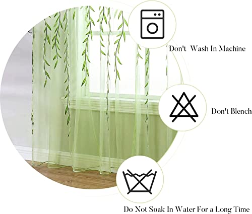 BROSHAN Green Sheer Window Curtain-Pocket Design Sheer Curtains Pretty Vine Curtain Single Panel Leaf Printed Curtain Sheers Voile Sheer Window Curtain Panels for Kids Bedroom Living Room Nursery