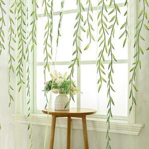 BROSHAN Green Sheer Window Curtain-Pocket Design Sheer Curtains Pretty Vine Curtain Single Panel Leaf Printed Curtain Sheers Voile Sheer Window Curtain Panels for Kids Bedroom Living Room Nursery