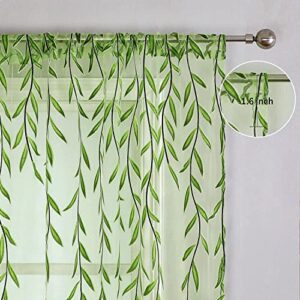 BROSHAN Green Sheer Window Curtain-Pocket Design Sheer Curtains Pretty Vine Curtain Single Panel Leaf Printed Curtain Sheers Voile Sheer Window Curtain Panels for Kids Bedroom Living Room Nursery