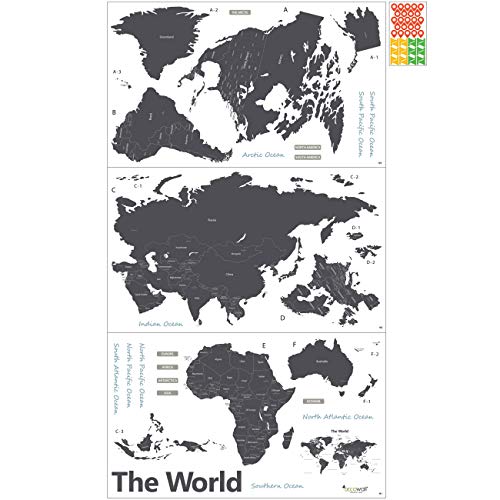 DECOWALL DLT-1609G Modern Grey World Map Kids Wall Stickers Wall Decals Peel and Stick Removable Wall Stickers for Kids Nursery Bedroom Living Room (XLarge) d?cor