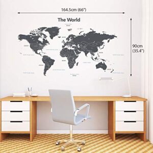 DECOWALL DLT-1609G Modern Grey World Map Kids Wall Stickers Wall Decals Peel and Stick Removable Wall Stickers for Kids Nursery Bedroom Living Room (XLarge) d?cor
