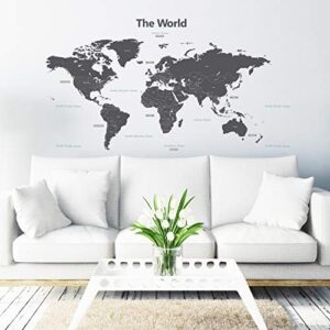 DECOWALL DLT-1609G Modern Grey World Map Kids Wall Stickers Wall Decals Peel and Stick Removable Wall Stickers for Kids Nursery Bedroom Living Room (XLarge) d?cor