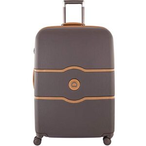 delsey paris chatelet hard+ hardside luggage with spinner wheels, chocolate brown, checked-large 28 inch, with brake