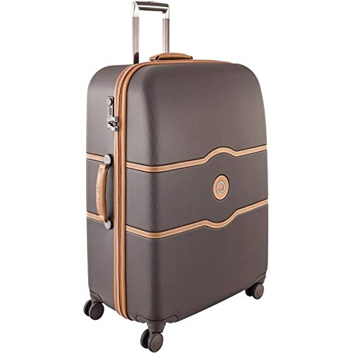 DELSEY Paris Chatelet Hard+ Hardside Luggage with Spinner Wheels, Chocolate Brown, Checked-Large 28 Inch, with Brake