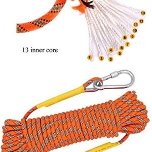 X XBEN Outdoor Climbing Rope 10M(32ft) 20M(64ft) 30M (96ft) 50M(160ft) Rock Climbing Rope, Escape Rope Ice Climbing Equipment Fire Rescue Parachute Rope (32 Foot) - Orange