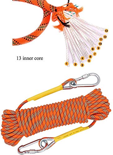 X XBEN Outdoor Climbing Rope 10M(32ft) 20M(64ft) 30M (96ft) 50M(160ft) Rock Climbing Rope, Escape Rope Ice Climbing Equipment Fire Rescue Parachute Rope (32 Foot) - Orange