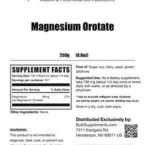 BulkSupplements.com Magnesium Orotate Powder - Magnesium Supplement, High Absorption Magnesium, Magnesium Orotate Supplements - Gluten Free, 700mg (49mg of Magnesium) per Serving, 250g (8.8 oz)