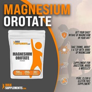 BulkSupplements.com Magnesium Orotate Powder - Magnesium Supplement, High Absorption Magnesium, Magnesium Orotate Supplements - Gluten Free, 700mg (49mg of Magnesium) per Serving, 250g (8.8 oz)