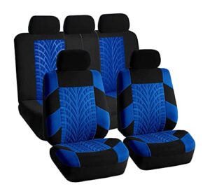 fh group car seat covers full set premium cloth - universal fit, automotive seat cover, low back front seat covers, airbag compatible, split bench rear seat, washable seat cover for suv, sedan blue