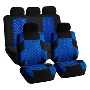 FH Group Car Seat Covers Full Set Premium Cloth - Universal Fit, Automotive Seat Cover, Low Back Front Seat Covers, Airbag Compatible, Split Bench Rear Seat, Washable Seat Cover for SUV, Sedan Blue