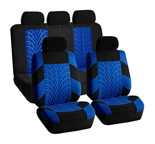 FH Group Car Seat Covers Full Set Premium Cloth - Universal Fit, Automotive Seat Cover, Low Back Front Seat Covers, Airbag Compatible, Split Bench Rear Seat, Washable Seat Cover for SUV, Sedan Blue