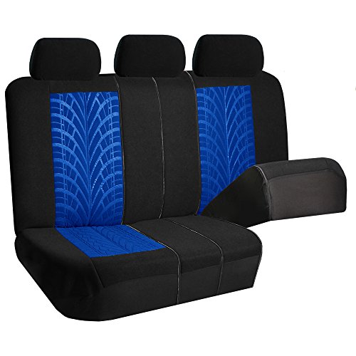 FH Group Car Seat Covers Full Set Premium Cloth - Universal Fit, Automotive Seat Cover, Low Back Front Seat Covers, Airbag Compatible, Split Bench Rear Seat, Washable Seat Cover for SUV, Sedan Blue