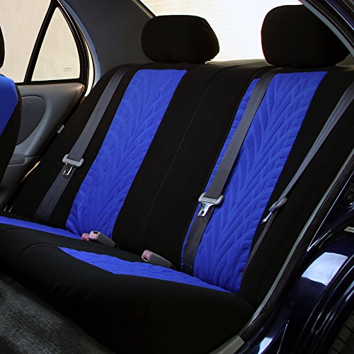 FH Group Car Seat Covers Full Set Premium Cloth - Universal Fit, Automotive Seat Cover, Low Back Front Seat Covers, Airbag Compatible, Split Bench Rear Seat, Washable Seat Cover for SUV, Sedan Blue