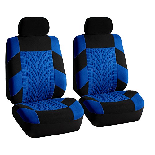 FH Group Car Seat Covers Full Set Premium Cloth - Universal Fit, Automotive Seat Cover, Low Back Front Seat Covers, Airbag Compatible, Split Bench Rear Seat, Washable Seat Cover for SUV, Sedan Blue