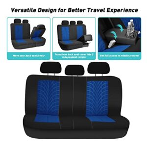 FH Group Car Seat Covers Full Set Premium Cloth - Universal Fit, Automotive Seat Cover, Low Back Front Seat Covers, Airbag Compatible, Split Bench Rear Seat, Washable Seat Cover for SUV, Sedan Blue