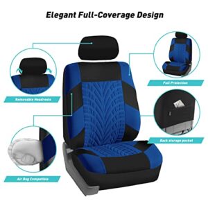 FH Group Car Seat Covers Full Set Premium Cloth - Universal Fit, Automotive Seat Cover, Low Back Front Seat Covers, Airbag Compatible, Split Bench Rear Seat, Washable Seat Cover for SUV, Sedan Blue