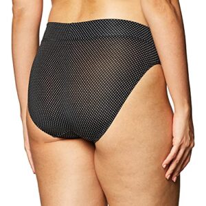 Warner's Women's No Pinching No Problems Dig-Free Comfort Waist Microfiber Hi-Cut 5138J, Black/White Pin Dot Print, Large