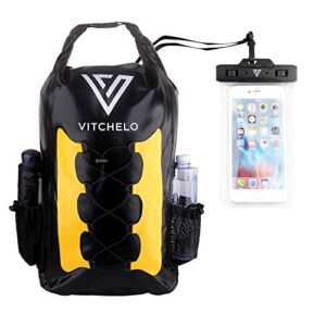 vitchelo waterproof backpack dry bag for women & men - 30l floating storage waterproof bag with phone case - lightweight back pack for travel, swimming, boating, kayaking, hiking, camping and beach