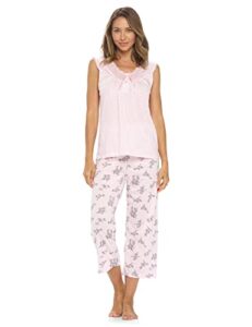 casual nights women's lace sleeveless top and capri bottom sleepwear pajama set - pink - x-large