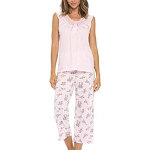 Casual Nights Women's Lace Sleeveless Top and Capri Bottom Sleepwear Pajama Set - Pink - X-Large